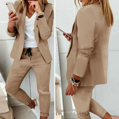 Plaid Splice Slim Fit Jacket Blazer Casual Wide Leg Pants Two Piece Elegant Women's Pants Suit Summer Office Business Set Outfit