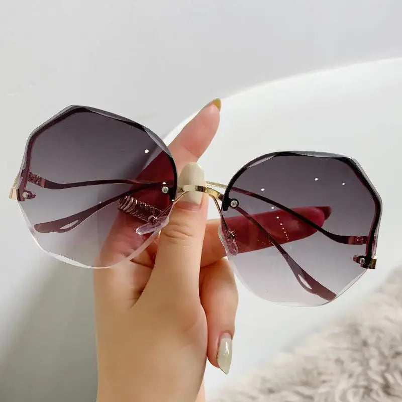 Rimless Sunglasses Women Metal Female Vintage Ladies Stylish Design Oversized Square Sun Glasses UV400