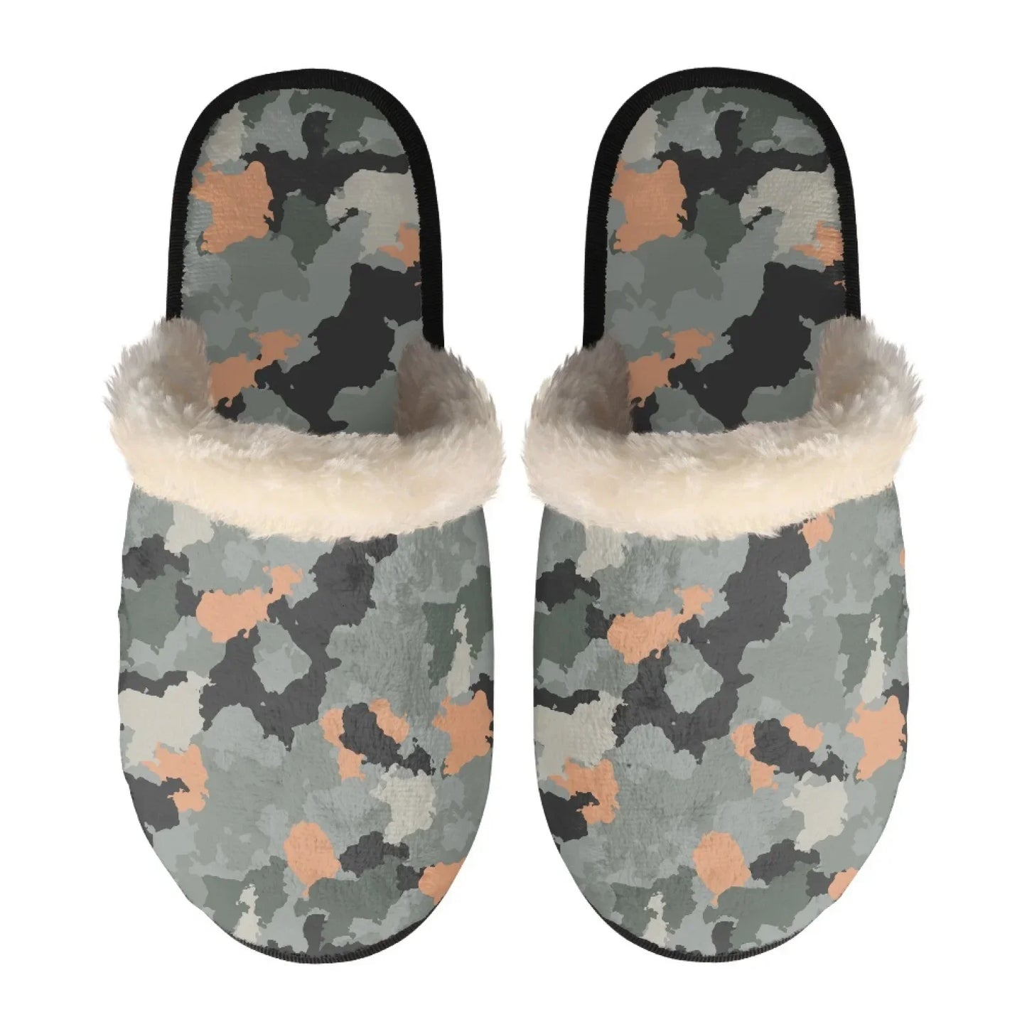 Unisex Indoor Home Pink Camouflage Plush Cotton Slippers Comfortable Keep Warm Flannel Upper EVA Soles With Anti-Slip Design