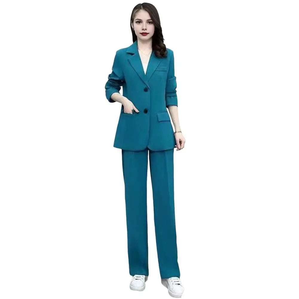 2004 Autumn Women Blazer Pants Set 2025 Spring  Lapel Single Button Blazer Coat Wide Leg High Waist Straight Leg Pants Suit