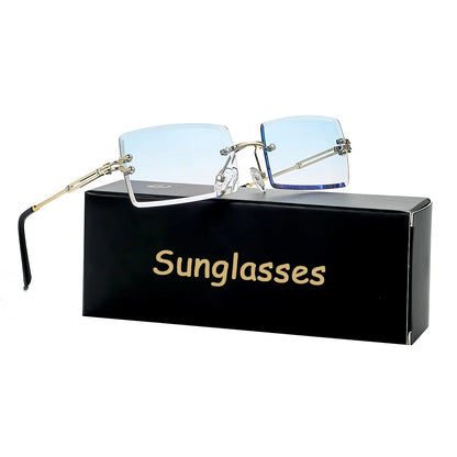 Men's Sunglasses Retro Sunglasses for Men Women Tinted Lens Metal Frame Vintage Rimless Rectangle Glasses UV400 Protection