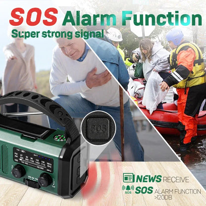 10000mAh Crank Emergency Radio Solar Radio NOAA/AM/FM Weather Radio With Polymer Battery LED Reading Light SOS Alarm Compass