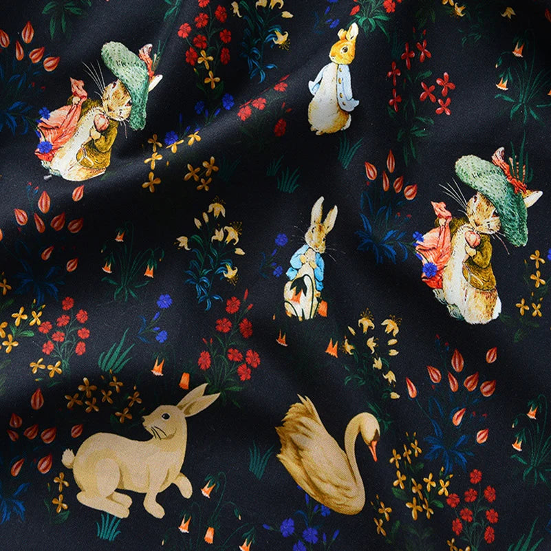 Rabbit Printed Fabric Cotton for Sewing Children Clothes DIY Handmade by Half Meter