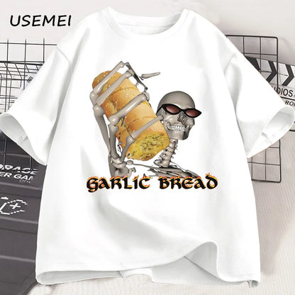 Evil Silly Skeleton T-Shirts Garlic Bread Skeleton Dank Meme T Shirt Funny Unhinged Printed Tshirt Men Women Causal Cotton Tee