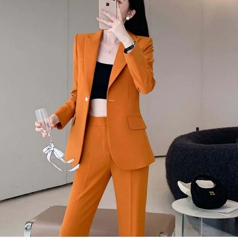 Women's 2024 Autumn New Fashion Professional Suit Jacket Pants Two Piece Korean Elegant Casual Blazer Coat Trousers Matching Set