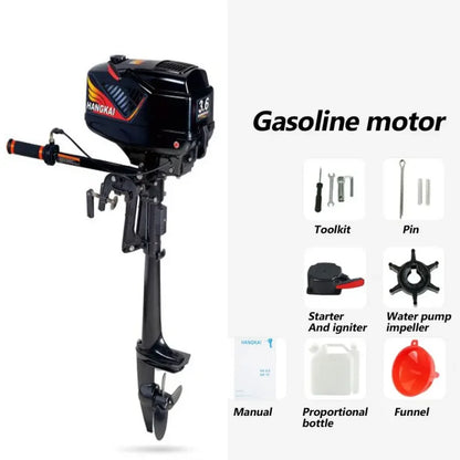 Water-cooled 3.6HP Outboard Motor for Fishing Boat, 2 Stroke 55cc, Short Shaft Gasoline Engine, Portable Engine