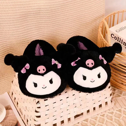 Cartoon Sanrioed Kuromi Hello Kitty Y2K Plush Slippers Women Melody Cinnamoroll Anime Kawaii Winter Home Cotton Shoes Soft Girl