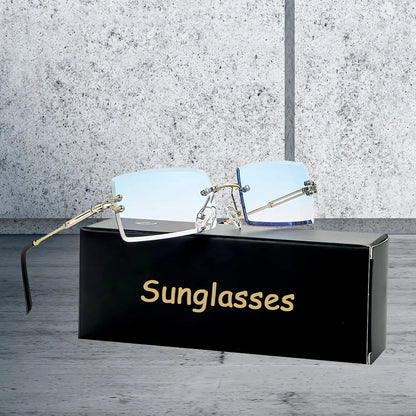 Men's Sunglasses Retro Sunglasses for Men Women Tinted Lens Metal Frame Vintage Rimless Rectangle Glasses UV400 Protection