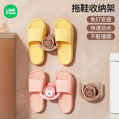 Brown Wall Mounted Cartoon Punch Free Wall Drain Slipper Storage Rack Line Friends Kawaii Home Bathroom Bathroom Slipper Rack