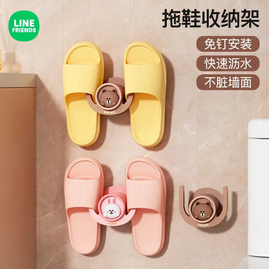 Brown Wall Mounted Cartoon Punch Free Wall Drain Slipper Storage Rack Line Friends Kawaii Home Bathroom Bathroom Slipper Rack