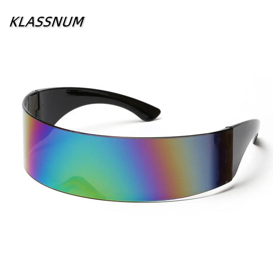 KLASSNUM Futuristic Narrow Cyclops Visor Sunglasses Women Men Laser Eyeglasses UV400 Mirrored Lens Costume Party Eyewear Glasses