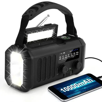 10000mAh Crank Emergency Radio Solar Radio NOAA/AM/FM Weather Radio With Polymer Battery LED Reading Light SOS Alarm Compass