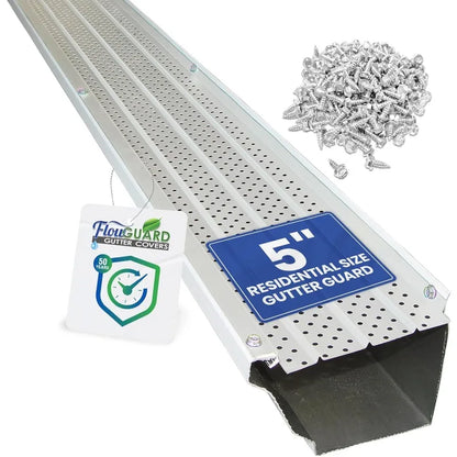 50-Year Gutter Cover System - White - 5 Inch Aluminum Gutter Guards, 204 Feet