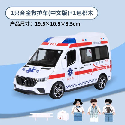 1:24 Benz Hospital Rescue Ambulance Metal Car Model Pull Back Sound and Light Alloy Car Toys for Children Boys Gifts A408