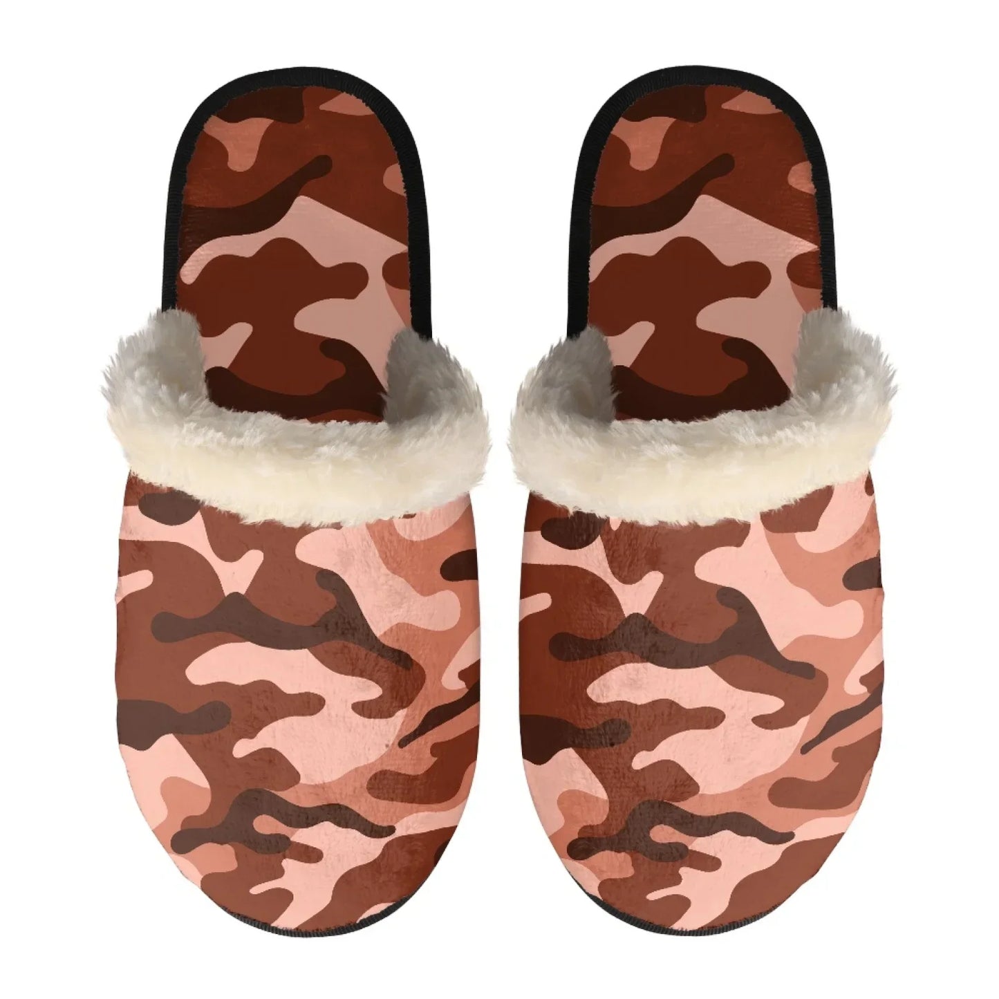 Unisex Indoor Home Pink Camouflage Plush Cotton Slippers Comfortable Keep Warm Flannel Upper EVA Soles With Anti-Slip Design