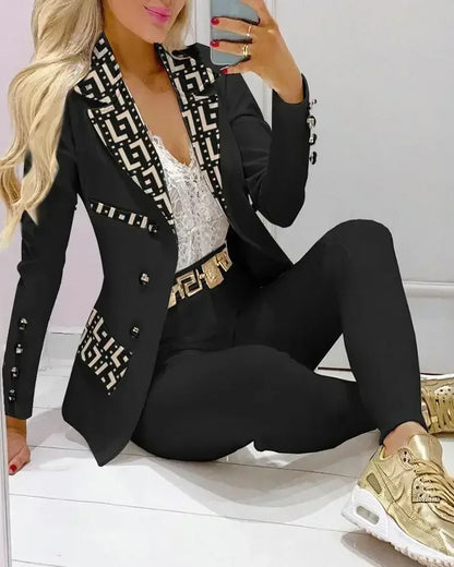 Plaid Print Lapel Collar Blazer & Pants Set Women 2pcs Clothes Suit Pants Suits Spring Autumn Fashion Casual