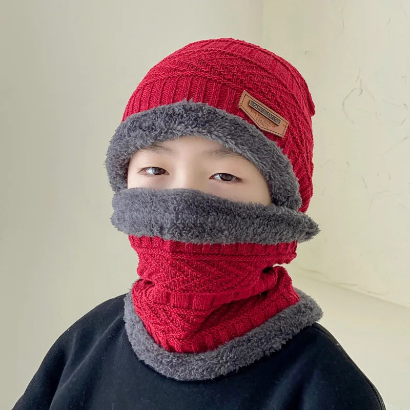 Kids Warm Knitted Hat Scarf Set Children Autumn Winter Hat Soft Knitted Cap Bonnet Infant Kids Hat For Boys Girls