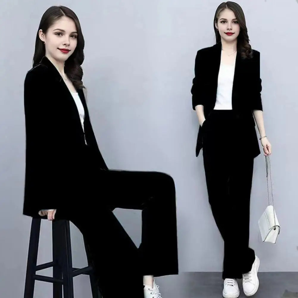 2004 Autumn Women Blazer Pants Set 2025 Spring  Lapel Single Button Blazer Coat Wide Leg High Waist Straight Leg Pants Suit