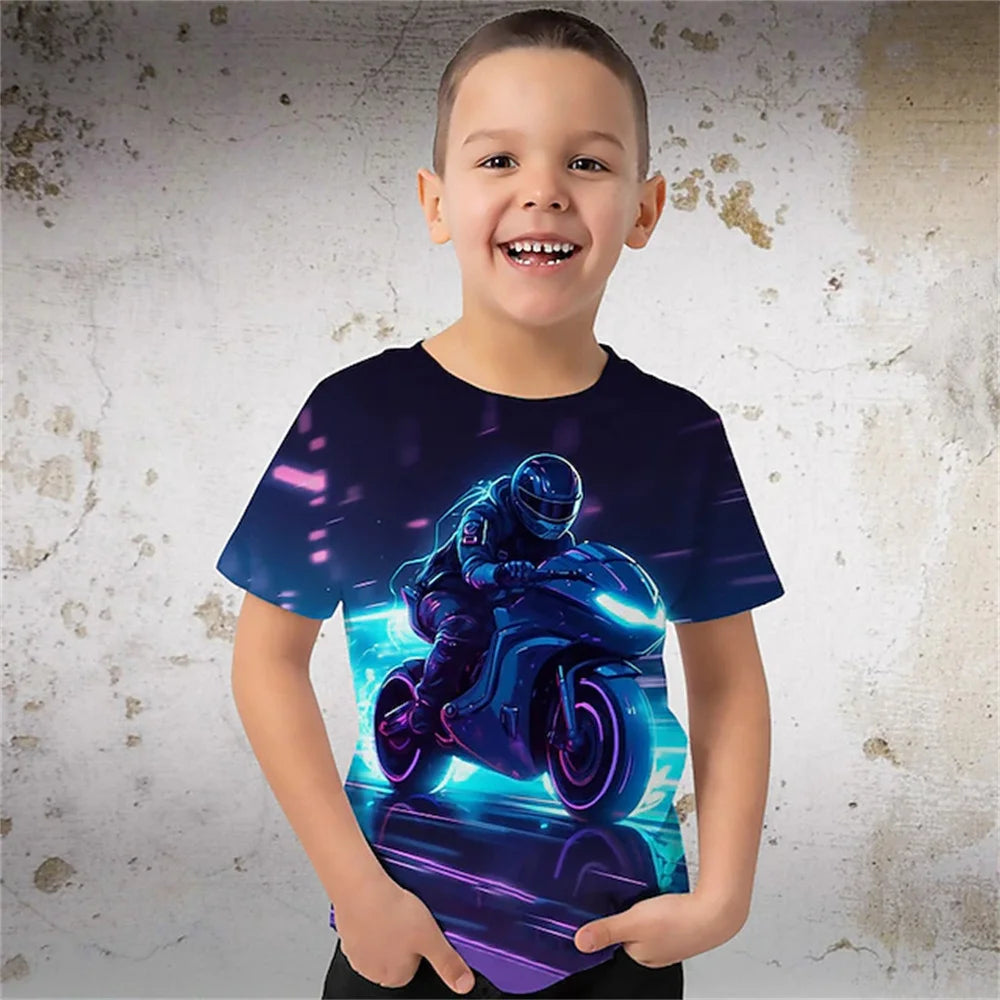 Kids Clothes Boys Purple Cool Racing Car Tee Shirts Graphics Tshirt Summer Children 's T-Shirt Clothing Teens Tops Korean Black