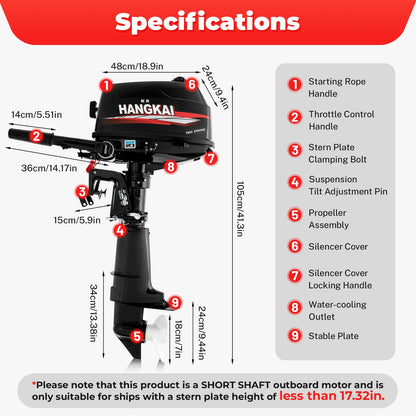 YIYIBYUS 6HP Outboard Motor 2-Stroke Outboard Boat Motor Engine Fishing Boat Power Engine Short Shaft Water Cooling CDI System