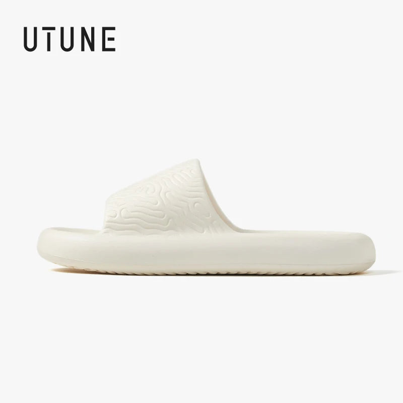 UTUNE Men's Summer Non-Slip Bathroom Home Slippers Cloud Pattern Soft Sole Lightweight One-Piece Design Outdoor Beach Shoes