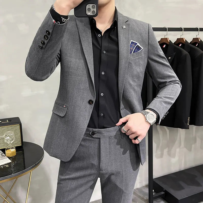 (Suit + Trousers) High-quality Two-piece Groom Wedding High-end Suit Business Casual  Banquet Everything  Costume Homme De Luxe