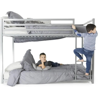 With Built-in Ladder, High Guardrail and Metal Slats, Floor Bed Bottom Bunk, No Boxspring Required, For Small Spaces