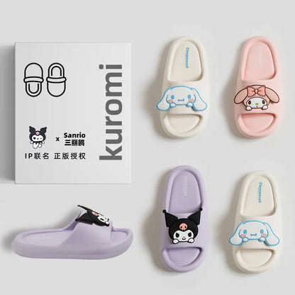 Cute Sanrio Kuromi Summer Slippers My Melody Cinnamoroll Summer Non-slip Home Bathroom Sandals Parent-child Outdoor Beach Shoes