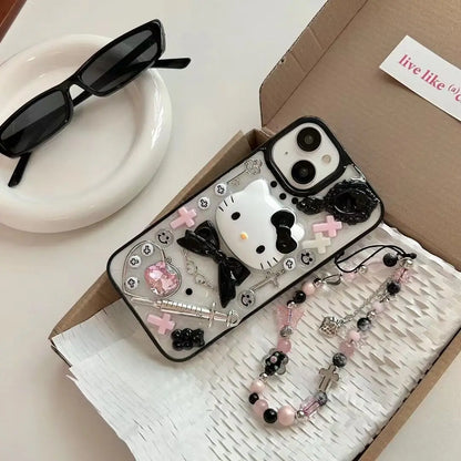 Kawaii Hello Kitty DIY Mobile Phone Shell Bracelet Suit MINISO Anime Lovely Girl Anti Fall Measures Mobile Phone Smart Cover