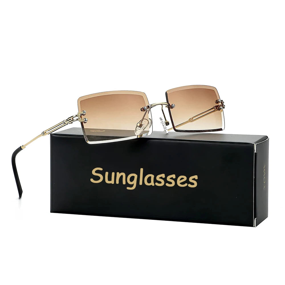 Men's Sunglasses Retro Sunglasses for Men Women Tinted Lens Metal Frame Vintage Rimless Rectangle Glasses UV400 Protection