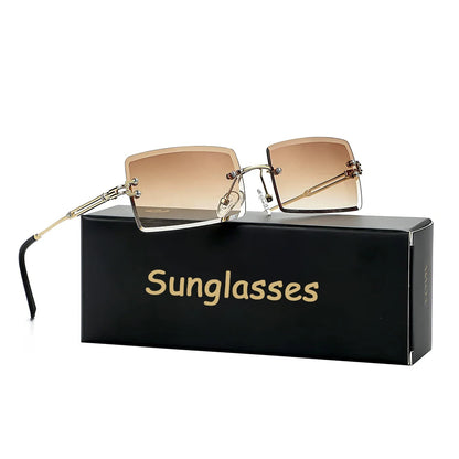 Men's Sunglasses Retro Sunglasses for Men Women Tinted Lens Metal Frame Vintage Rimless Rectangle Glasses UV400 Protection