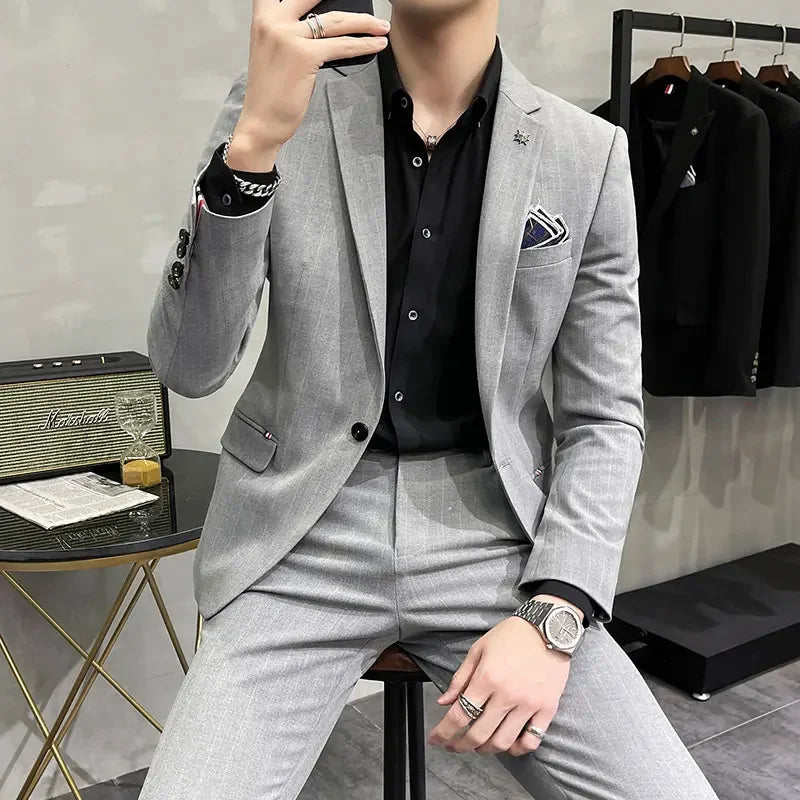 (Suit + Trousers) High-quality Two-piece Groom Wedding High-end Suit Business Casual  Banquet Everything  Costume Homme De Luxe