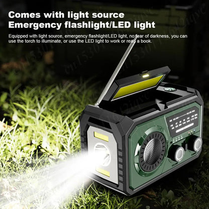 16000mAh AM/FM/WB NOAA Weather Radio Solar Hand Crank Radio LED Flashlight Reading Lamp Bluetooth5.3 Speaker Emergency Radio