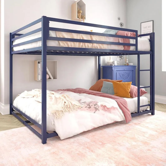 With Built-in Ladder, High Guardrail and Metal Slats, Floor Bed Bottom Bunk, No Boxspring Required, For Small Spaces