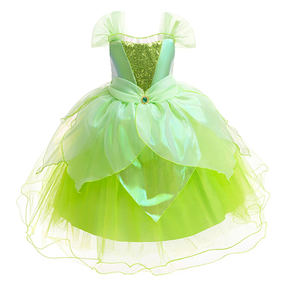 Tinker Bell Girls Fairy Princess Dress Kid Cosplay Elf Costume Tinkerbell Halloween Carnival Party Clothes Fantasy Green Vestido