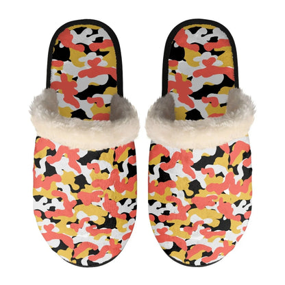 Unisex Indoor Home Pink Camouflage Plush Cotton Slippers Comfortable Keep Warm Flannel Upper EVA Soles With Anti-Slip Design