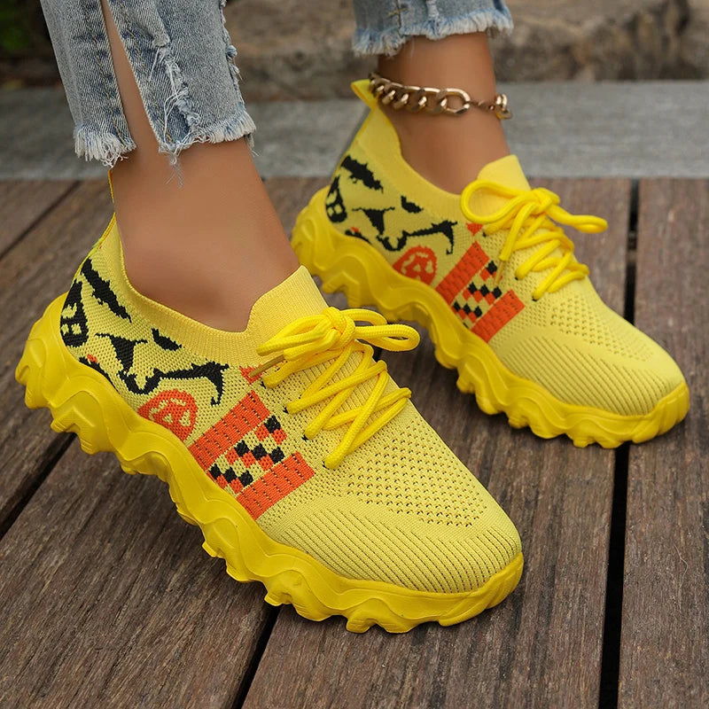 Mesh Breathable Thick Platform Women's Sneaker Multi Color Lace-Up Sport Shoes Tennis Shoes Spring New Anti-Slip Women Sneakers