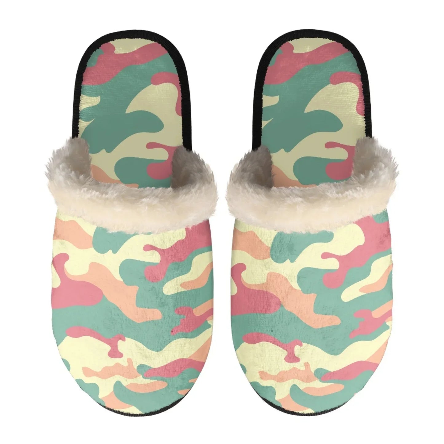 Unisex Indoor Home Pink Camouflage Plush Cotton Slippers Comfortable Keep Warm Flannel Upper EVA Soles With Anti-Slip Design