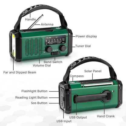 Woopker 10000mAh Radio XSY330 FM Emergency Radio Solar Hand Crank Generator AM/FM/NOAA LED Portable Radio SOS Alarm Power Bank