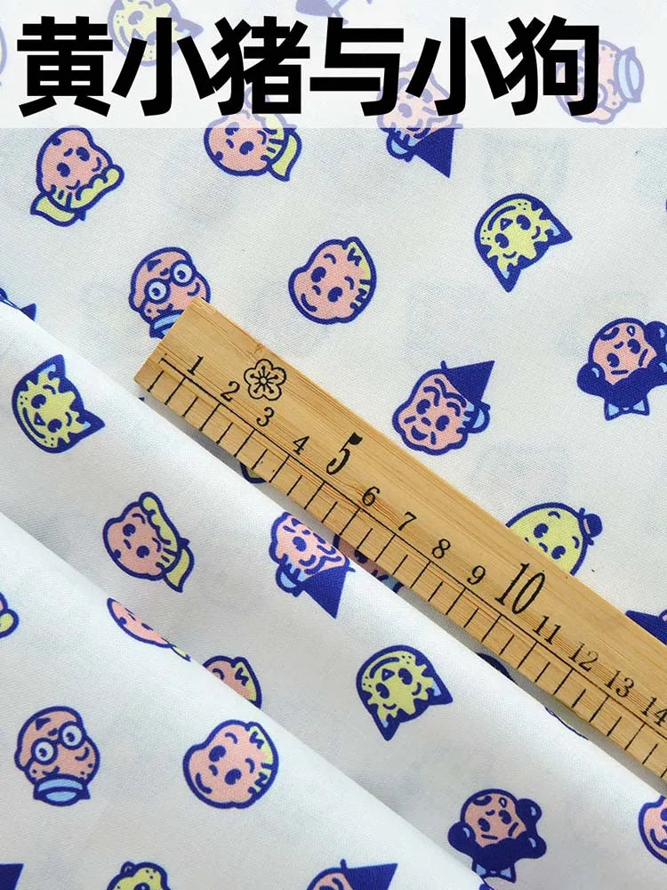 Japanese Style Cartoon Fabric Cute Illustration Comic Character Children Chintz for Sewing Clothes Dresses by Half Meter