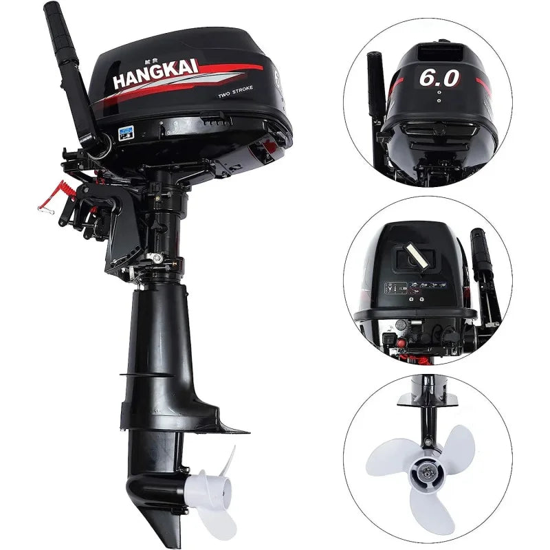 Hangkai 2 Stroke 6HP Gasoline Outboard Engine for Fishing Kayak, Canoe Boat Motors, New Water Cooled, Free Accessories