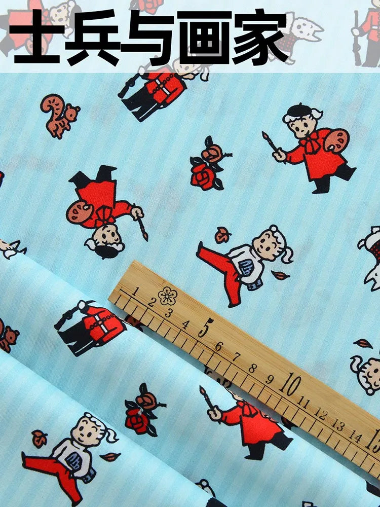 Japanese Style Cartoon Fabric Cute Illustration Comic Character Children Chintz for Sewing Clothes Dresses by Half Meter