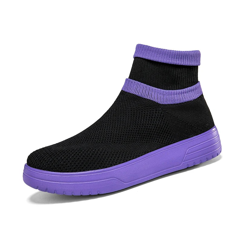 Hot Sale Purple Men's High-Top Socks Shoes Mesh Breathable Couple Casual Shoes Light Platform Socks Sneakers Man Plus Size 45 46