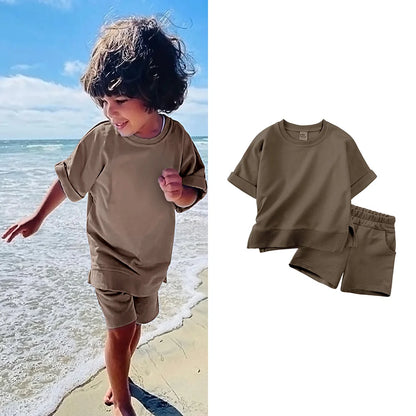 New Arrivals Summer Tracksuit Kids Clothes Sets For Girls Short Sleeve Cotton Top T-shirt+Shorts Boys Loungewear Outfits Suit