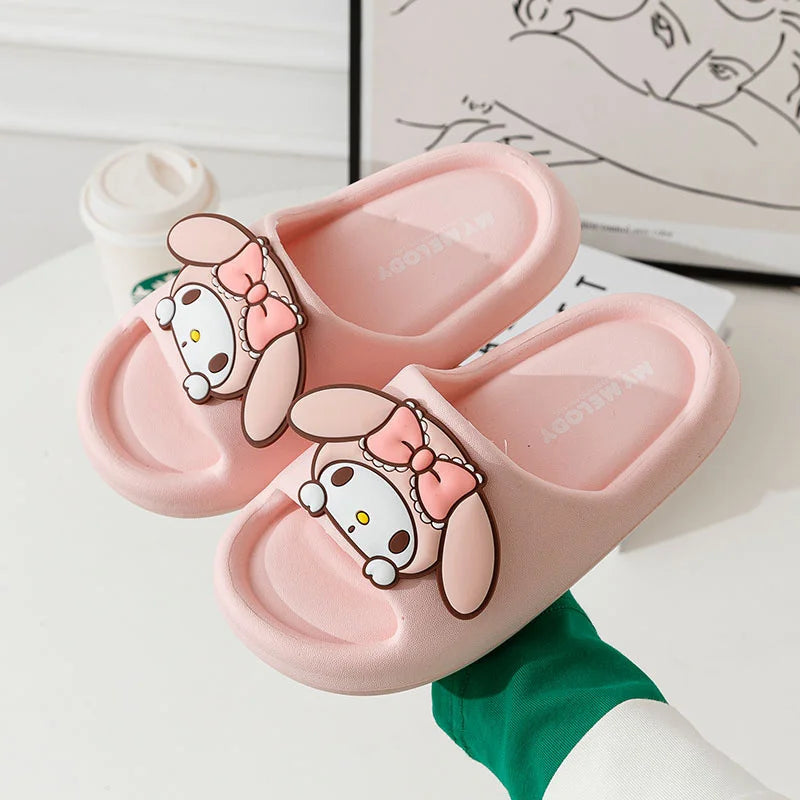 Cute Sanrio Kuromi Summer Slippers My Melody Cinnamoroll Summer Non-slip Home Bathroom Sandals Parent-child Outdoor Beach Shoes