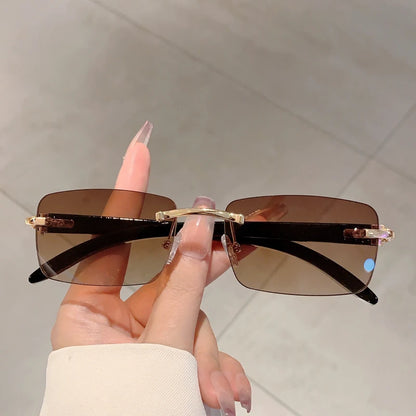 KAMMPT Rimless Rectangle Sunglasses 2024 New in Vintage Gradient Ocean Lenses Shades Trendy Brand Designer Fashion Sun Glasses