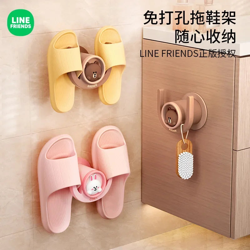 Brown Wall Mounted Cartoon Punch Free Wall Drain Slipper Storage Rack Line Friends Kawaii Home Bathroom Bathroom Slipper Rack