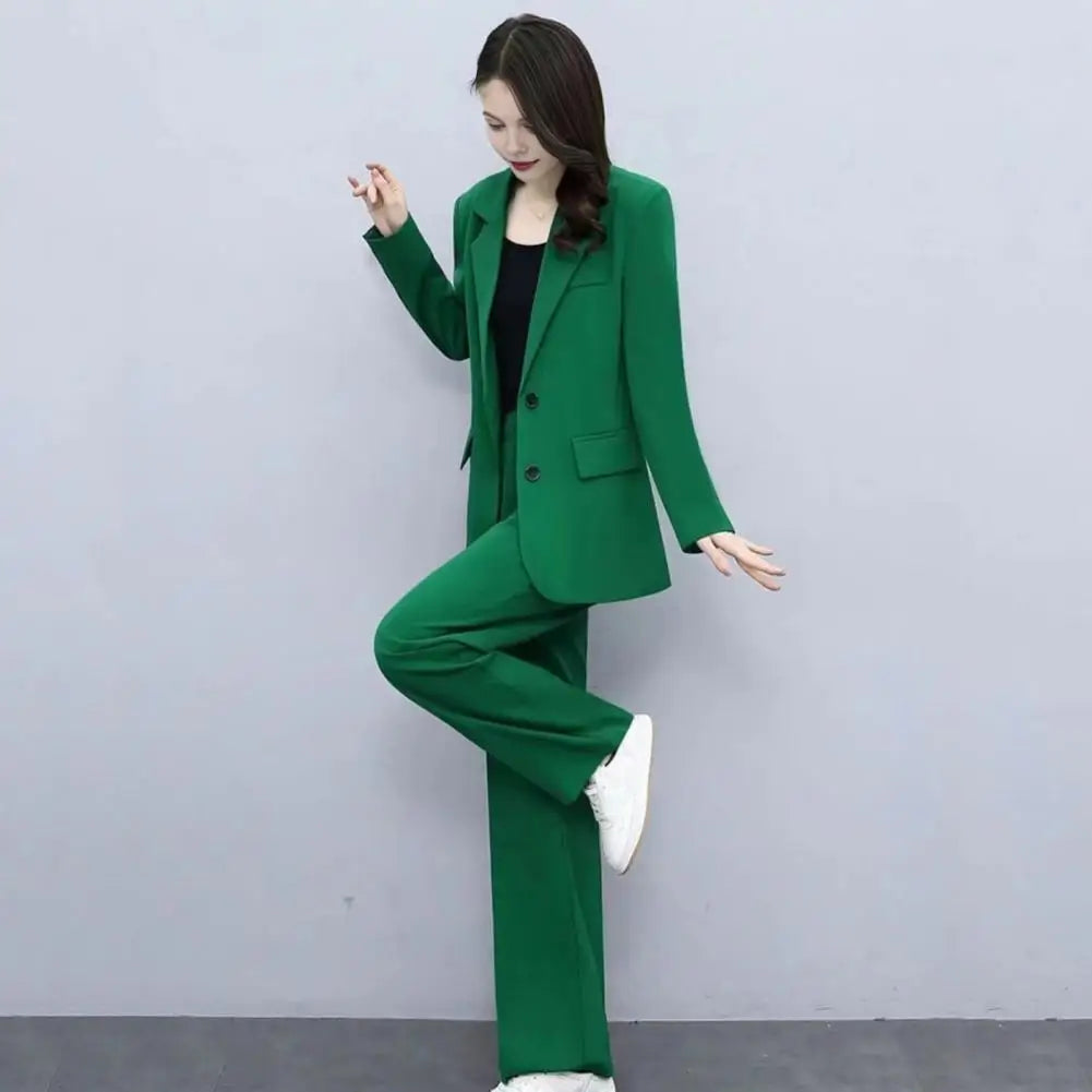 2004 Autumn Women Blazer Pants Set 2025 Spring  Lapel Single Button Blazer Coat Wide Leg High Waist Straight Leg Pants Suit