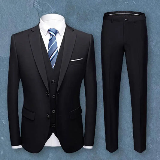 1 Set Popular Formal Suit Outfit Blazer Vest Pants Set Turndown Collar Good Touch Buttons Suit Top Pants  Slim Fit