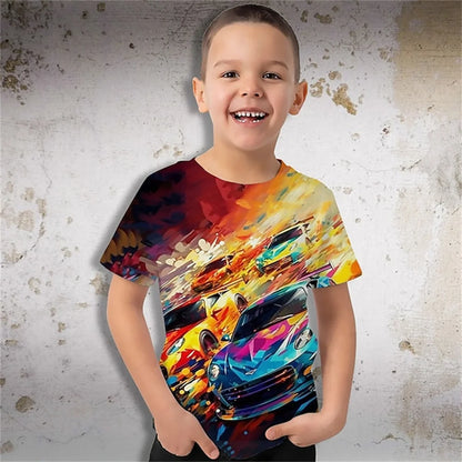 Kids Clothes Boys Purple Cool Racing Car Tee Shirts Graphics Tshirt Summer Children 's T-Shirt Clothing Teens Tops Korean Black